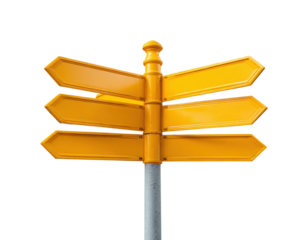 Directional signpost urban area bright environment view navigation, isolated on transparent background, png