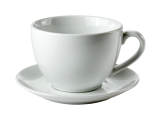 Elegant white coffee cup and saucer product, isolated on transparent background, png
