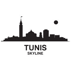 Fototapeta premium Tunis skyline, monochrome silhouette. Vector illustration. Vector black silhouette. with white background.