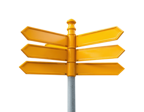 Directional signpost urban area bright environment view navigation, isolated on transparent background, png