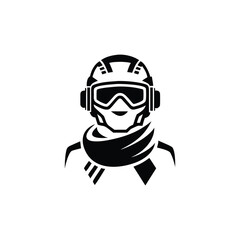 Fototapeta premium Black and White Silhouette of a Futuristic Warrior with Scarf and Goggles soldier