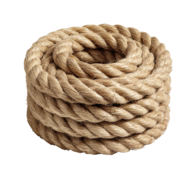 Coiled natural fiber rope workshop product showcase crafting, isolated on transparent background, png