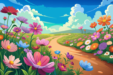 Fototapeta premium summer landscape with flowers