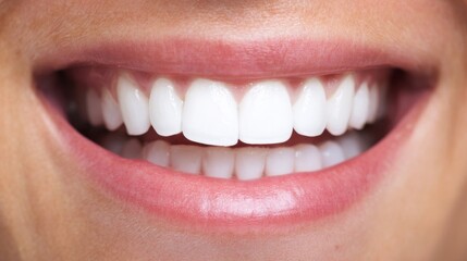 Fototapeta premium A close-up of a smiling mouth with perfectly aligned white teeth,