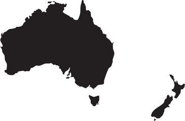 Australia and New Zealand Region Isolated Vector Map Silhouette