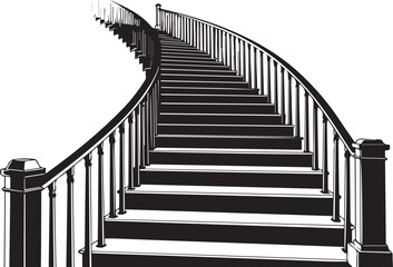 Fototapeta premium Detailed Black Silhouette of a Curved Staircase with Railing stairs steps