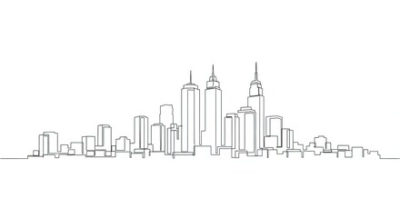 Fototapeta premium Modern Cityscape Outline Illustration with Skyscrapers and Urban Architecture One Continuous Line Drawing Minimalist Urban Landscape Concept