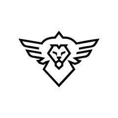 Obraz premium Minimalist Black Line Art Logo of a Winged Lion Head wings mane
