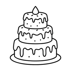 sweet tiered cake with drips and sprinkles line art 
