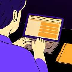 Man Typing on Laptop, Online Interface Illustration
