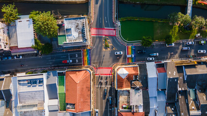 View of Phuket Old Town night market at sunset, in Phuket, Thailand Sino-Portuguese Architecture The morning is sunny, the weather is nice, and it's a nice place to visit.