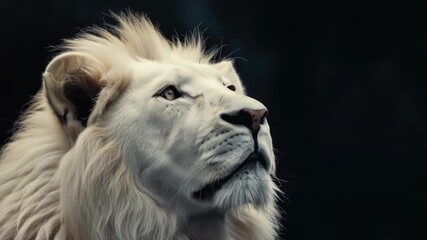 Lion close-up with confident expression. Mane and manicured claws in focus. Ideal for logos, mascots, emblems.