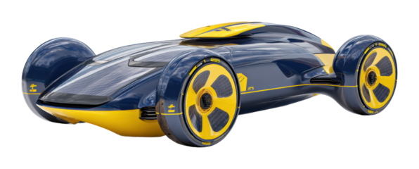 Futuristic racing car design digital tech environment, isolated on transparent background, png