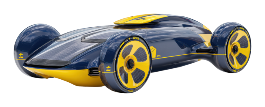 Futuristic racing car design digital tech environment, isolated on transparent background, png