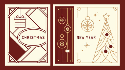 Fototapeta premium Elegant Art Deco Christmas and New Year Cards Set.