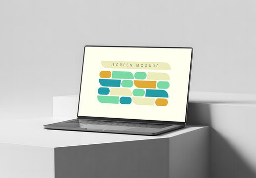 Digital Device Mockup on Geometric Blocks in Studio