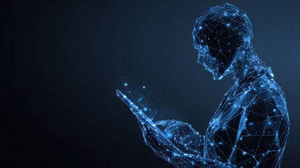 digital person using tablet glowing