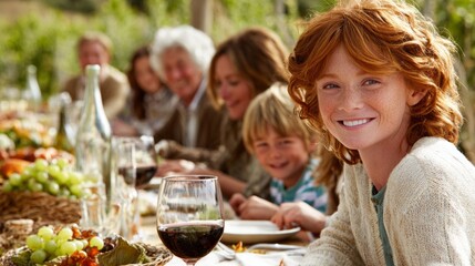 Three generations of a family share a delightful meal in a vibrant garden. Laughter and stories fill the air as they enjoy fresh food and each other's company on a sunny day.