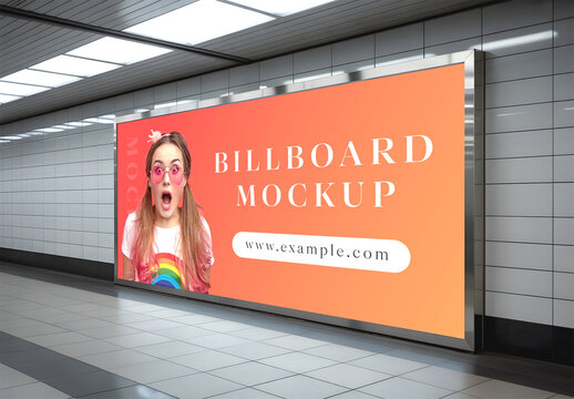 Realistic Billboard Mockup in Subway Station