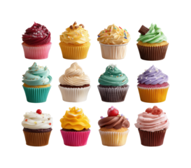 Delicious cupcake display bakery food bright environment, isolated on transparent background, png