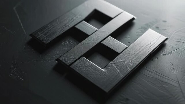 A black square with a white letter H in the middle. The square is made of wood and has a shiny finish