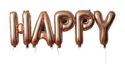 Celebratory happy balloon display for events festive atmosphere, isolated on transparent background, png