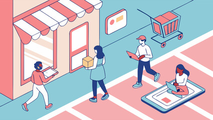 Fototapeta premium Illustration of Ecommerce and Online Shopping Process with People.