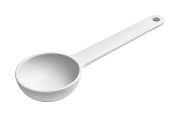 Measuring ingredients with a white plastic spoon in a kitchen, isolated on transparent background, png