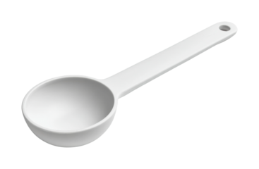 Measuring ingredients with a white plastic spoon in a kitchen, isolated on transparent background, png
