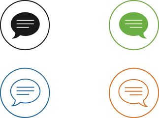 A set of four minimalist chat or message icons in black, green, blue, and orange.