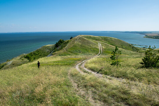 Beautiful landscape view from hills "Podval'skiye Terrasy" on Volga river in Samara region, Russia