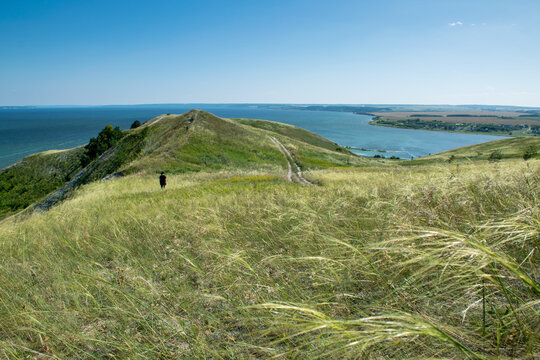 Beautiful landscape view from hills "Podval'skiye Terrasy" on Volga river in Samara region, Russia