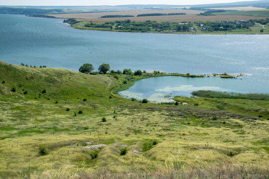 Beautiful landscape view from hills "Podval'skiye Terrasy" on Volga river in Samara region, Russia