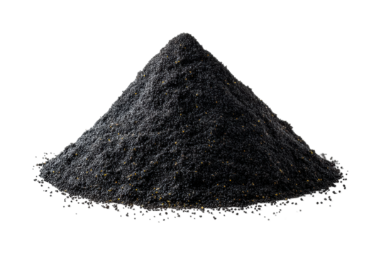 Industrial processing of black powder factory material, isolated on transparent background, png