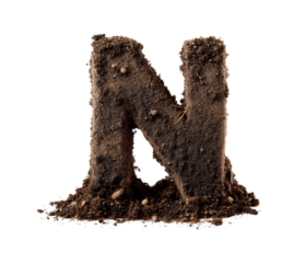 N shaped soil sculpture in nature artistic display environment, isolated on transparent background, png