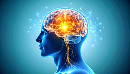 Luminous brain showing neural network activity. A conceptual representation of intelligence, cognition, and consciousness.