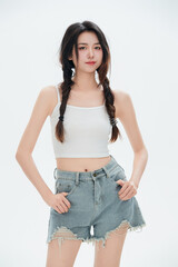 Fototapeta premium Chinese female college students on a white background