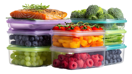 Colorful Meal Prep Containers on Transparent Background

