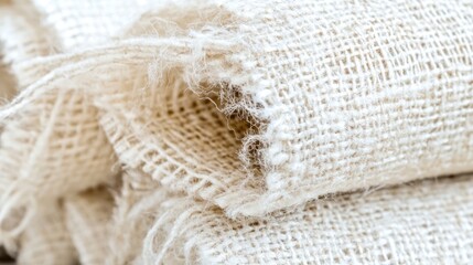 Macro Texture: Close-up of Natural Woven Fabric Showing Fiber Detail and Rough Edge