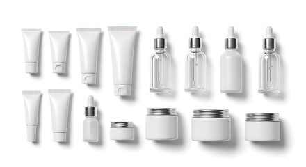Fototapeta premium Arrangement of blank cosmetic containers displaying different shapes and sizes