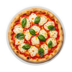 Delicious margherita pizza with fresh basil leaves isolated on transparent background, a classic italian dish
