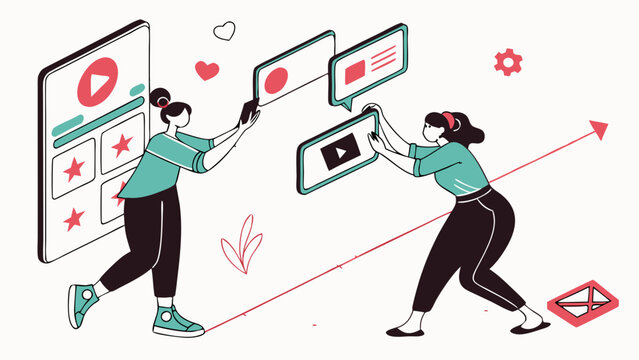 Two women collaborating on digital content creation.