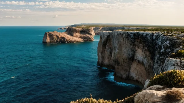 Dramatic Coastal Cliffs Above Calm Deep Blue Sea