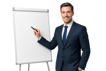 Businessman presenting with flip chart PNG