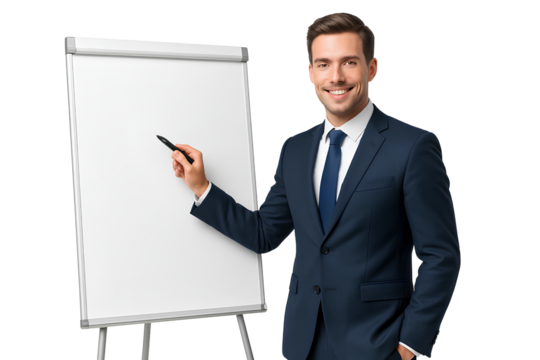 Businessman presenting with flip chart PNG