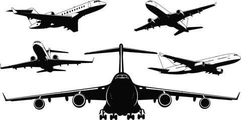 Collection of diverse aircraft in silhouette display