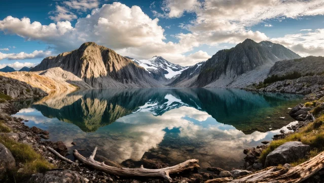 Crystal Clear Mountain Lake Surrounded by Rugged Cliffs