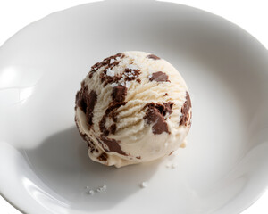 Chocolate chip ice cream scoop isolated on white background for sweet dessert presentations
