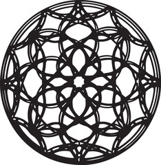 Naklejka premium Intricate Circular Mandala Silhouette – Decorative Geometric Pattern Design