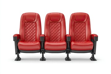 Three red leather cinema seats